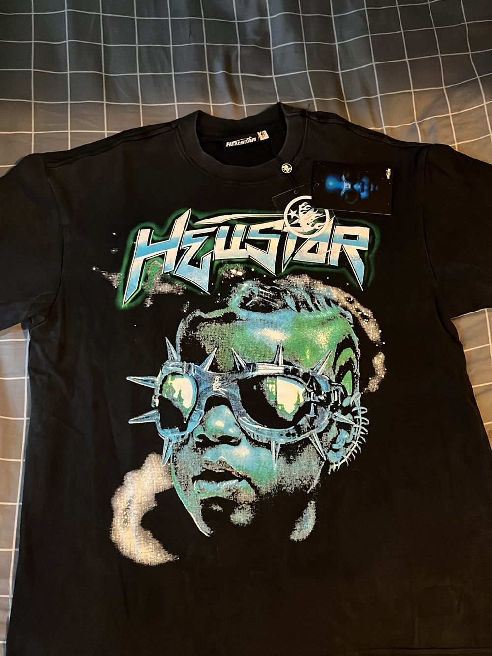Hellstar Black Short Sleeve Graphic Tee with Green & Blue Print